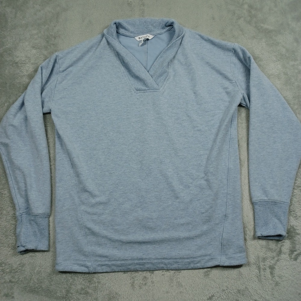 Athleta Sweater‎ Womens Medium Blue V Neck Clarity Fleece Preppy Pullover